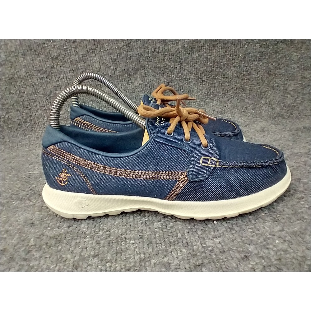 Skechers GoStep Lite Seashore Blue Denim Boat Shoes 15435 Womens Size 6